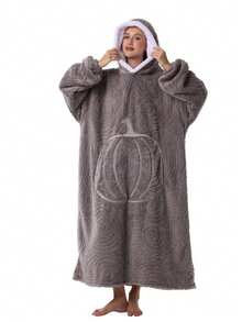 南瓜口袋连帽毯 - 男女通用超大号连帽毯，舒适保暖，柔软涤纶编织毯，适合成人，仅限手洗，水果主题，圣诞节、情人节、母亲节、父亲节礼物