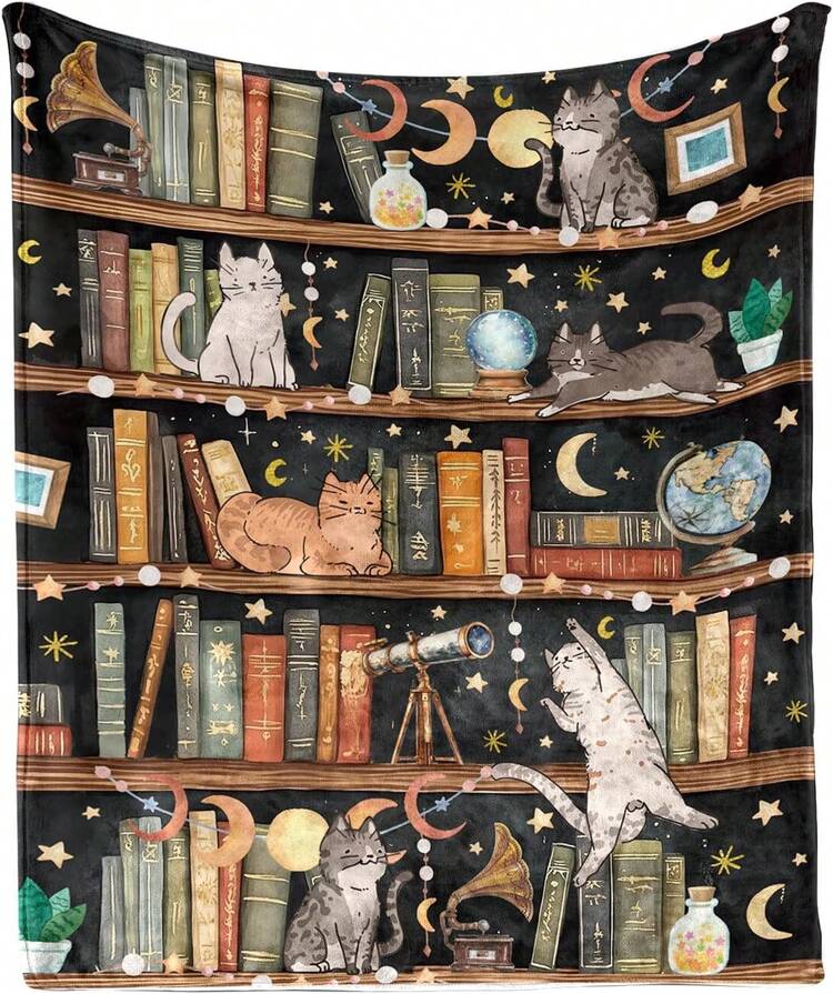 Library Cat Blanket Gifts For, Book Lovers Gifts For Women, Cat Lover Gifts, Cats Christmas Thanksgiving Birthdat Gift For Women Mom Daughter Sister, Cats Decor For Room, Kitten Blanket 50X60 IN, Perfect Birthday Christmas Mother's Day Gift Size 70x140cm/27. 56x55. 12 In - Multicolor - View 1