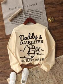 Tween Girls Graphic Print Crew Neck Long Sleeve T-Shirt, Autumn/Winter Top - Apricot - View 3