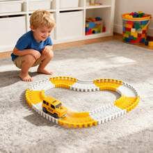 135件套儿童赛车轨道搭建玩具套装，包含工程卡车和赛车玩具，灵活的工程道路，电池供电（36V及以下），适合3-12岁男孩女孩，电动轨道赛车玩具，可连接轨道，非常适合作为圣诞节、复活节、万圣节、新年、生日礼物，不含电池