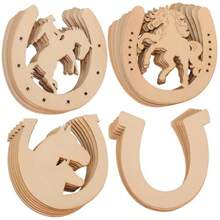 24Pcs Wood Horseshoe Cutouts Blank Horseshoe Wood Cutout Wooden Horseshoes DIY Painting Discs For Home Party Decors - 黑色 - 查看 2