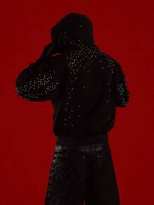 Unisex Black Rhinestone Zip Up Hoodie Oversized Crystal Sweatshirt Designer Streetwear For Men And Women - màu đen - Xem 6