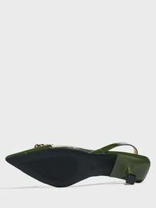 Sepatu hak rendah model slingback dengan hiasan rhinestones untuk wanita, elegan & nyaman, cocok untuk pesta formal, pernikahan, upacara di musim gugur/musim dingin, warna hijau militer, hadiah Hari Ibu. - Hijau Tentara - View 8