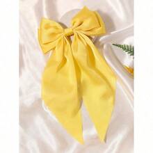 1pc Solid Color Satin Hair Clip With Ribbon Streamers And Large Bowknot, Versatile Hair Accessory For Women Valentine's Day Claw Clips Hair Claws Hair Barrettes, School Stuff, Elegant, College, Winter Outfit For Women, Bows, Cute - 黃色 - 查看 2