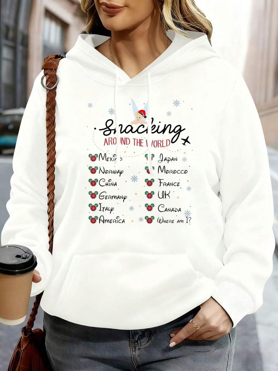 Disney Hoodie White Tracking Around The World With Countries And Mickey Mouse Print For Christmas Holiday Travel - trắng - Xem 1