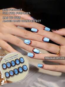 JIA SHANG RUI Jiashang Rui 12ml/Bottle Blue Ocean Cat Eye Gel Nail Polish, 2025 Autumn/Summer New Arrival, Blue Glitter Mint Mambo Glass Bead Cat Eye Magnetic Gel, Suitable For Autumn Nails, Christmas Nails, Halloween Nails, Girls Gift, Nail Salon And DIY Use - Maroon - View 6