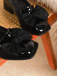 大码及小码女士高跟玛丽珍鞋，金属搭扣时尚浅口鞋，方头粗跟舒适优雅性感礼服鞋，黑色、棕色，女士乐福鞋 - 黑色 - 查看 7