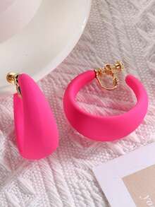 1对时尚彩色亚克力C形圈形夹式耳环，几何圆形耳环，时尚派对饰品，适合无耳洞女性佩戴 - clip - 查看 14
