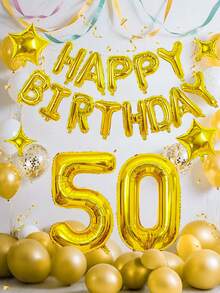 1 set Banderoles et ballons en feuille d'or pour 18e anniversaire, ballons de fête multicolores réutilisables, décoration de fond de fête d'anniversaire intérieur/extérieur, accessoires de décoration photo pour fête d'anniversaire 18e, 40e, 50e, 60e, ballons de décoration d'anniversaire, fournitures de décoration de fête, ballons, convient pour fête d'anniversaire, décoration d'anniversaire, décoration de chambre, décoration de la maison, cadeau d'anniversaire - Doré - Voir 7