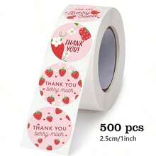 500pcs/Roll, 1 Inch/1.5 Inch Cute Strawberry Thank You Stickers, Non-Adhesive Labels, Sealing Stickers For Summer Birthday Party Decoration,School Supplies,Back To School - Multicolor - View 4