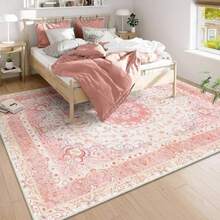 YesRug - Alfombra de área de 5 x 7 pulgadas color rosa bohemia para sala de estar recámara cocina oficina lavable grande estilo clásico envejecido floral antideslizante alfombra - 5x7 - Ver 7