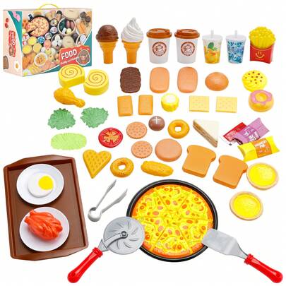 56Pcs Western Kitchen Simulated Food Toys Burger Pizza Children Pretend Toy Set