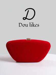1件装奢华天鹅绒盒形派对手提包，水滴形搭扣装饰晚宴包，适合宴会、舞会、正式场合，可作斜挎包、时尚派对包，是派对、婚礼、舞会、晚宴/宴会的完美之选，也是女士舞会礼服、亮片连衣裙、闪亮连衣裙、女士优雅连衣裙的理想配饰。 - 紅色 - 查看 9