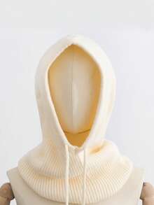 1pc Unisex Wool Blend Knitted Balaclava Hat, Warm & Soft Beanie Cap With Drawstring, Adjustable Neck Warmer For Autumn/Winter