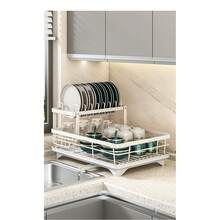 Dish Drying Rack, Two-Tier Removable Dish Rack, Suitable For Kitchen Countertops, Large-Capacity Dish Drainer, Kitchen Storage Rack With Knife And Cutting Board Holders, Efficiently Saves Space For Storing Plates, Bowls, Pots, And Utensils, Efficiently Stores Plates, Dish Drainer Rack. - White - View 2