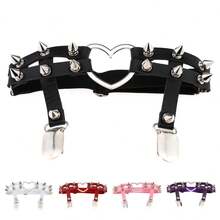 1Pcs Gothic Heart Leg Harness - Double-Row Studded Leather Garter With Adjustable Chain, Punk Dance Accessory For Stage Performance - Nâu sẫm - Xem 1