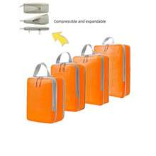 4 Pack Compression Packing Cubes - Expandable Space-Saving Luggage Organizer With Shoe Bag - Orange 4pcs - View 1