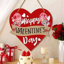 1件情人节木制装饰品，婚礼墙饰，农舍风格情人节门饰，心形矮人情人节墙饰，木制快乐心形门挂 - 彩色 - 查看 2