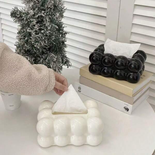 1 pieza Caja de pañuelos de plástico con diseño de algodón de azúcar de lujo y moderno para la sala de estar, dispensador de pañuelos rectangular y creativo para uso en el hogar y el comedor