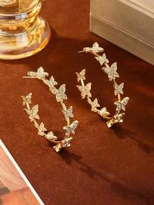Andkiss Rhinestone Butterfly Decor Hoop Earrings - Hình ảnh - Xem 1