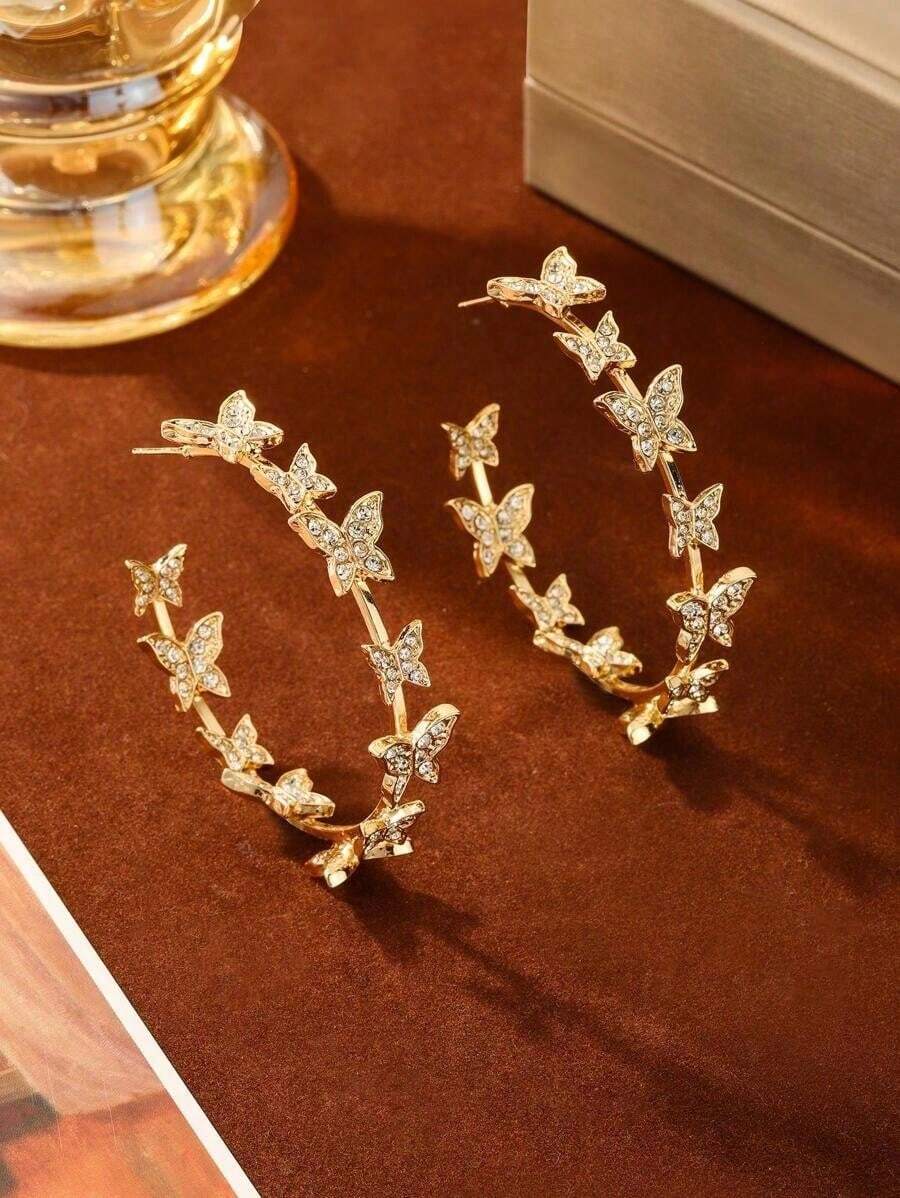 Andkiss Rhinestone Butterfly Decor Hoop Earrings - Hình ảnh - Xem 1