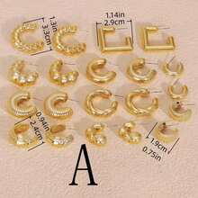 10/40对欧美优雅UV镀金耳环套装，女士款，包含几何、大圆环、小圆环、心形和光滑设计——复古时尚宣言珠宝，复古简约和西部波西米亚风格配饰 - 金色40對 - 查看 3