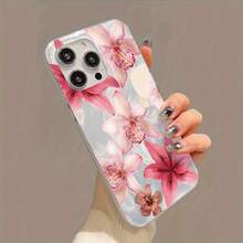 Pink Lily elegant pattern mobile phone case, compatible with iPhone 16 Pro Max/15 Pro Max/14/16 Plus/13 Pro/12/11/X/XR/XS Max anti-drop transparent protective case, high value - transparente - Ver 2