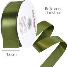 Rollo Listón De Tela Satinado 3.8cm Ancho y 45 Metros largo. Para Decoración, Envoltura De Regalo, Manualidades, Flores Eternas, Cinta Para El Cabello, Moños, Arreglos Florales, Ramos yás. MARCA JACK BROTTHERS (Verde Olivo) - Verde Oliva - Ver 3