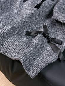 EAVA 复古设计懒人风手工蝴蝶结宽松针织毛衣女款毛衣，可爱优雅风格 - 灰色 - 查看 7