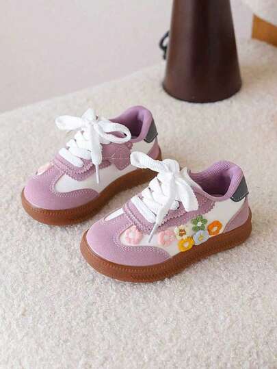 1 Pair Kids' Low-Top Casual Sneakers, Breathable Soft Sole, Floral Princess Style, Suitable For Spring & Autumn, Girls
