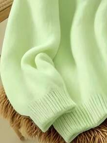 Áo len dệt kim màu trơn mềm mại và ấm áp dành cho nữ, trang phục thường ngày cho mùa thu - Màu xanh Bạc hà - Xem 5