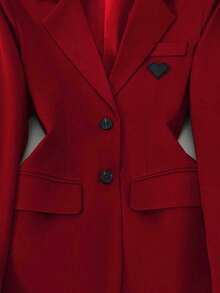 Solid Color Single Button Long Sleeve Single-Breasted Waistcoat Suit Pants Two-Piece Set - Màu Đỏ Sâu - Xem 4