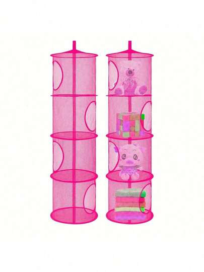 1pc Foldable Plush Doll Storage Bag, Mesh Hanging Organizer Bag, 4-Tier Plush Doll Hanging Basket, Suitable For Storing Toys, Gloves, Hats, Socks, 110cm X 30cm