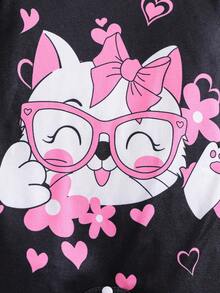 Conjunto de 3 piezas de mono para bebé recién nacido niña con estampado de cabeza de gato y corazón - Negro - Ver 7