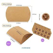10个/30个/50个装可折叠牛皮纸枕形礼盒，配麻绳，感谢礼盒，适用于婚礼、新娘送礼会、生日、新年和节日礼品包装盒 - 彩色 - 查看 4