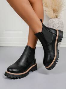 Stivali alla caviglia Chelsea neri di per l'autunno/inverno 2025, stivali piatti color nudo, stivali eleganti e alla moda da principessa, suole antiscivolo, colore unito, eleganti e casual per uso all'aperto e vacanze - nero - Visualizzare 5