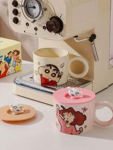 CRAYON SHINCHAN 蜡笔小新陶瓷马克杯带盖，牛奶咖啡杯，早餐杯，可爱设计多功能马克杯，耐用可重复使用水杯，适合盛装冷热饮品，适合作为生日和圣诞节礼物 - 彩色 - 查看 8