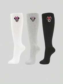 Disney 6/3/1 双正品刺绣米妮图案女士过膝/及膝/中筒袜，保暖百搭，适合秋冬季节，柔软舒适透气，可作为万圣节、圣诞节礼物 - 彩色 - 查看 13