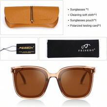Gafas de sol polarizadas de gran tamaño para mujeres hombres cuadrado de moda clásico simple lentes de - 004 Montura Champán y Lente Té - Ver 6