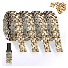 4 yardas de cinta con tiras de cristal de imitación autoadhesivas con gemas cuadradas de 4 mm para manualidades de decoración con pedrería, coche, boda y decoración del hogar - Multicolor 1026 - Ver 1