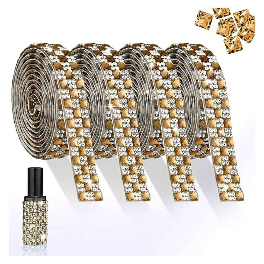 4 yardas de cinta con tiras de cristal de imitación autoadhesivas con gemas cuadradas de 4 mm para manualidades de decoración con pedrería, coche, boda y decoración del hogar - Multicolor 1026 - Ver 1
