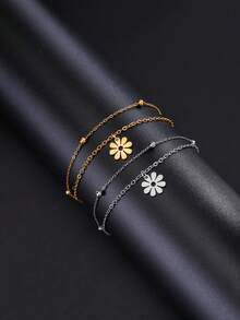 1pc Stainless Steel Women's Bow & Flower Chain Bracelet, Fashionable, Sweet And Minimalist, Suitable For Daily Wear - Bracelet - View 11