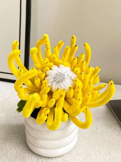 1 szt. wielokolorowa sztuczna chryzantema w doniczce, delikatny, ręcznie robiony bukiet do wnętrz, odpowiedni do domu, kuchni, sypialni, na wesele, święta i imprezy.