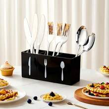 1 قطعة منظم أدوات المائدة من الأكريليك - تخزين مطبخ وطعام متين من البلاستيك للسكاكين والشوك والملاعق - تصميم موفر للمساحة مع مقابض سوداء، مناسب للاستخدام المنزلي أو التجاري، حل تخزين المطبخ | أدوات المطبخ الحديثة | صندوق بلاستيكي متين، صينية أدوات المائدة، صندوق تخزين، منظم ومخزن المطبخ - متعدد الألوان - مشاهدة 8