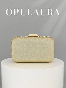Bolso de mano de lujo para mujer OpulAura, con caja mini brillante con diamantes de imitación en color dorado, bolso de noche con brillo para ocasiones formales, bolso de fiesta/boda/gala de moda con cadena