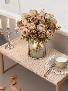 1/80PCS Artificial Rose Flowers Silk Roses Fake Plants For Spring Autumn Decorations, Wedding Vase For Home,Dining Room, Bedroom,Kitchen,Bathroom Decorations,Mother Day Gift, Festival Birthday Party Accessories, Outdoor Garden Decorations - Brown - View 1