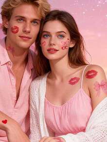 Nouveaux autocollants de tatouage de lèvres pour la Saint-Valentin, autocollants de tatouage temporaire de baiser de lèvres rouges en forme de cœur pour couple unisexe