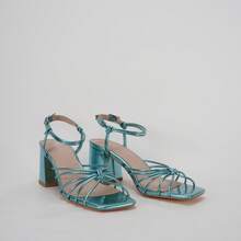 Women's Strappy Sandals Women 2.5-Inch Block Heel Tie Strap Square Toe Casual Comfortable Summer Shoes - TURQ - 查看 13