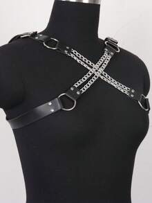 男士PU皮革朋克胸带式安全带 可调节男士胸链舞台夜总会酒吧表演安全带 - 黑色 - 查看 4