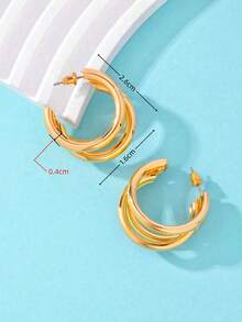 1 par de brincos de argola de aço inoxidável feminino, design elegante em camadas